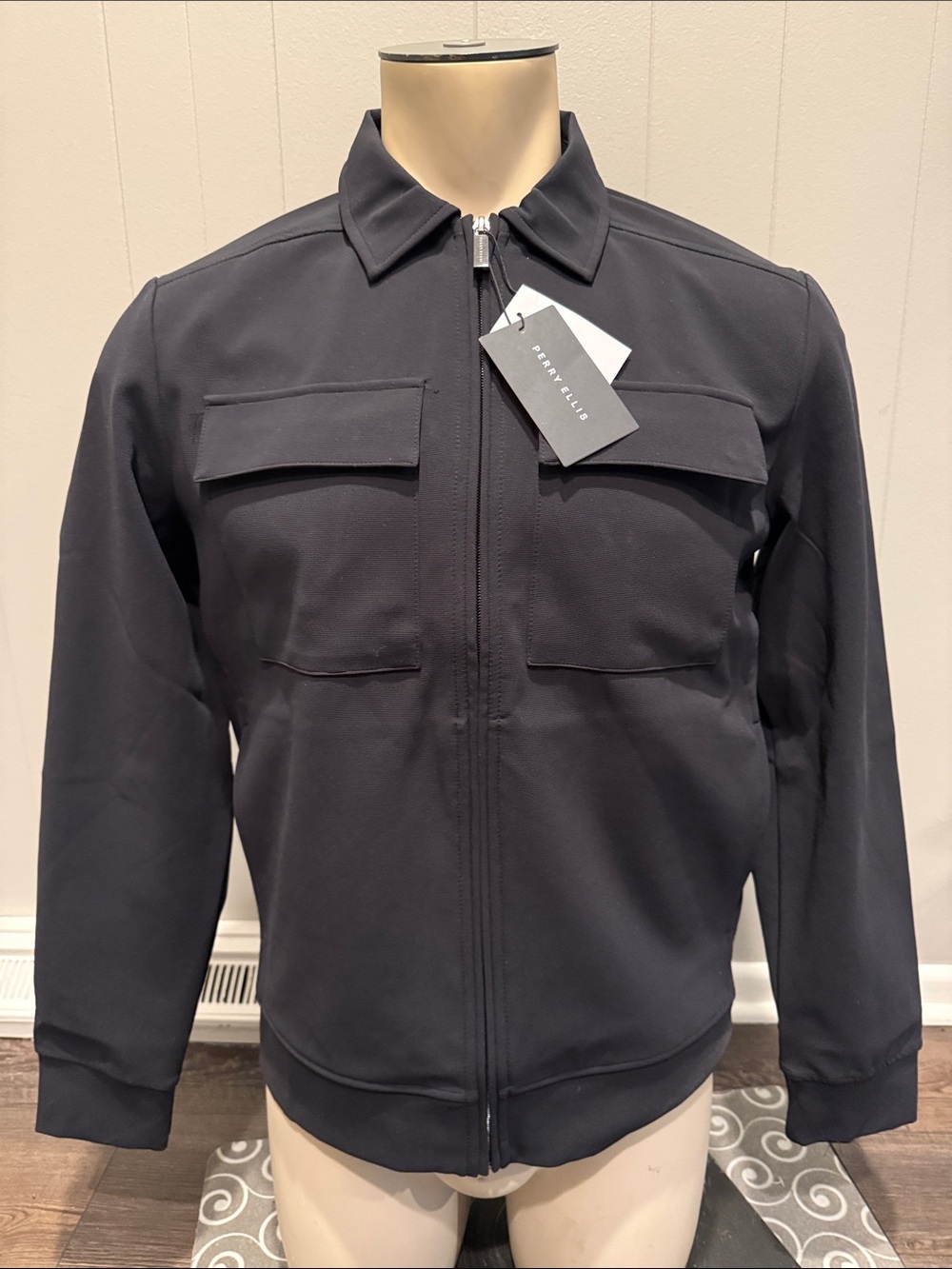 Z Perry Ellis Black Zip-Front Lightweight Shirt Jacket